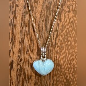 Sterling Silver Larimar Heart Pendant Necklace 18” long